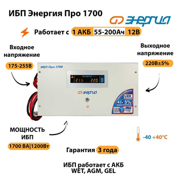 Энергия ИБП Про 1700 12В - ИБП и АКБ - ИБП для котлов - Магазин стабилизаторов напряжения Ток-Про