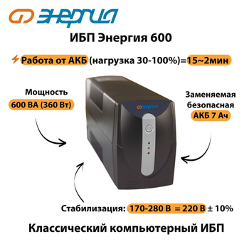 Энергия ИБП 600 - ИБП и АКБ - ИБП для компьютера - Магазин стабилизаторов напряжения Ток-Про